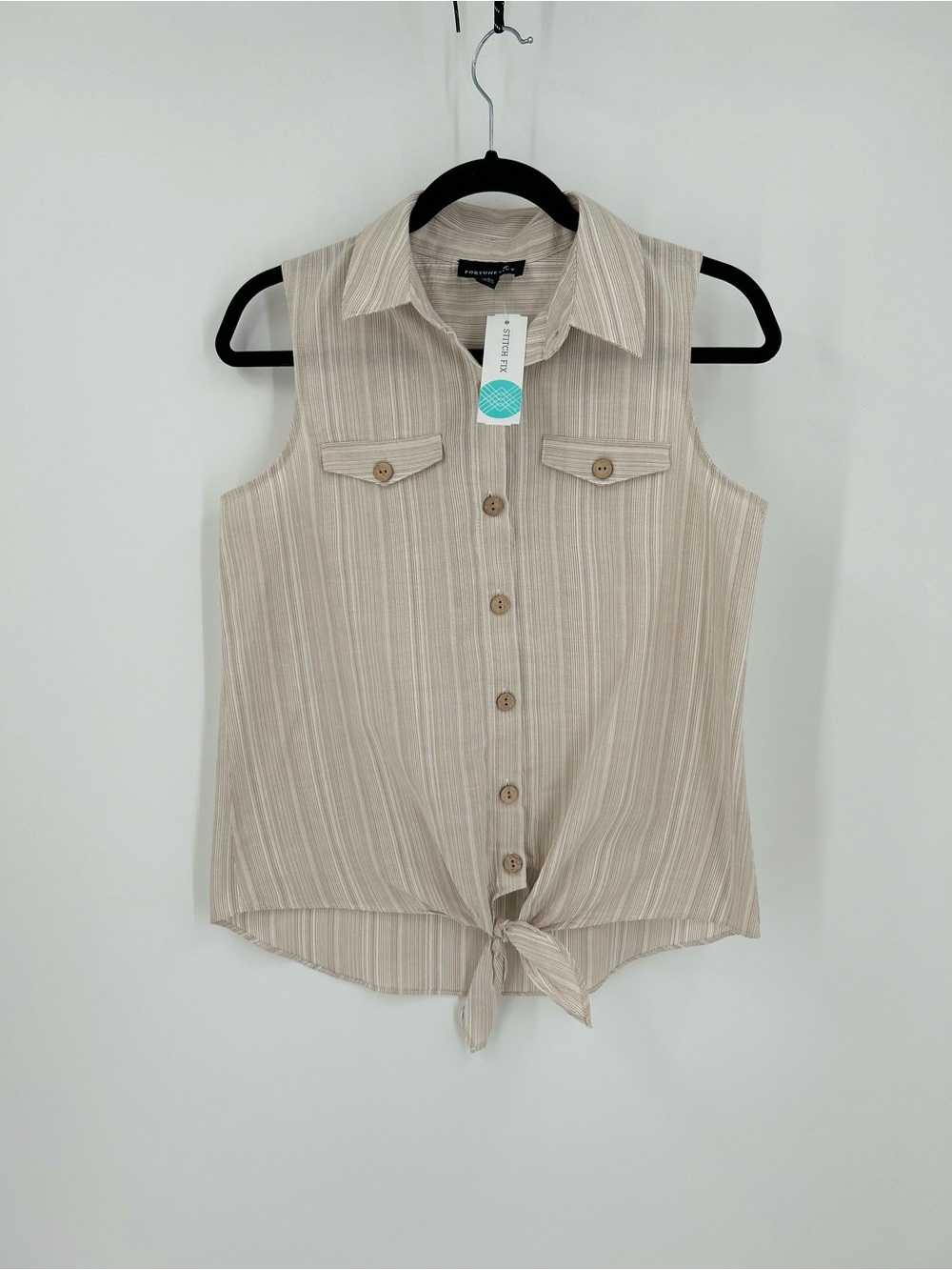 Title: FORTUNE + IVY Darby Tie Front Shirt Beige S NWT 100% Cotton